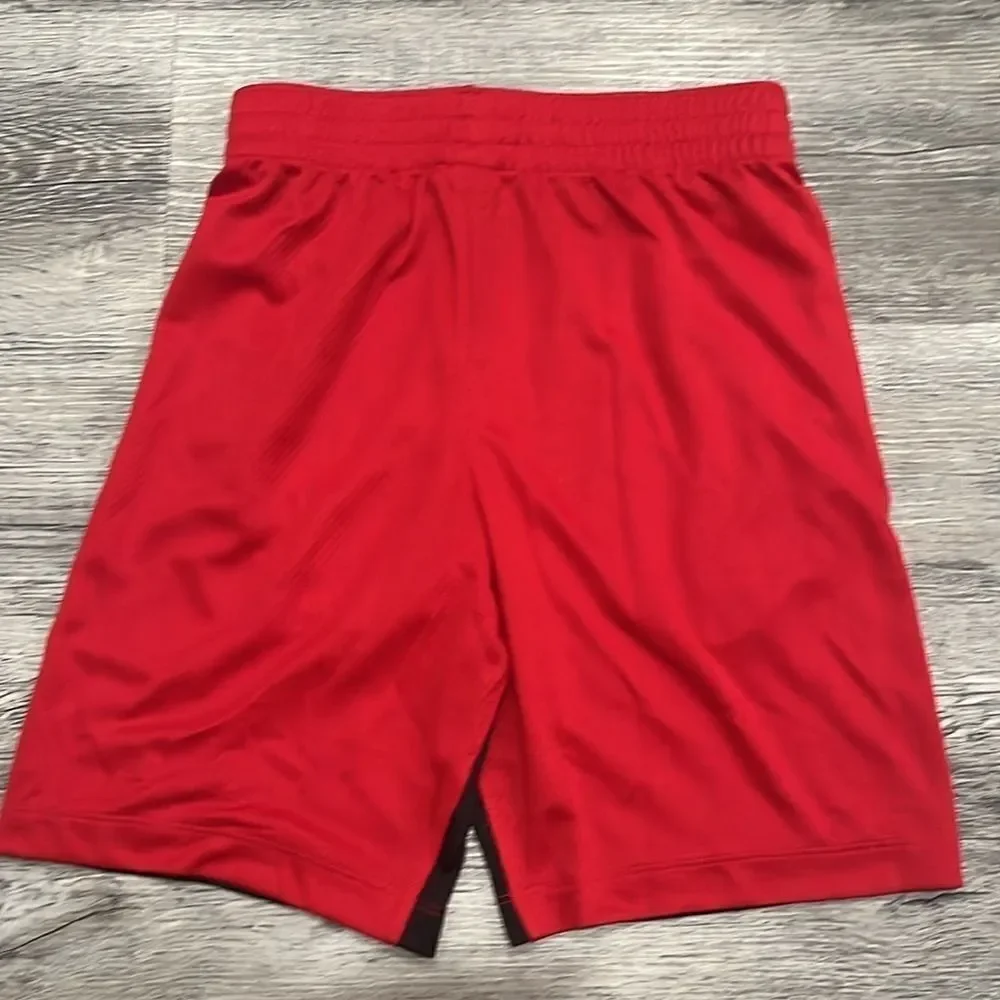 Nike Boys athletic dri-fit shorts red/black with pockets and cinch waist - M
